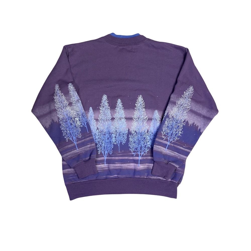 Morning Sun Vintage 90s Scenic Tree Sweatshirt Purple USA Nature AOP Mens L - Picture 7 of 7